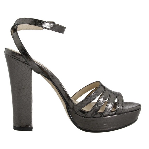 KORS Michael Kors ISABELLA Strappy Platform Pump Heel Gunmetal/Snake 6/8.5 New - Picture 2 of 7